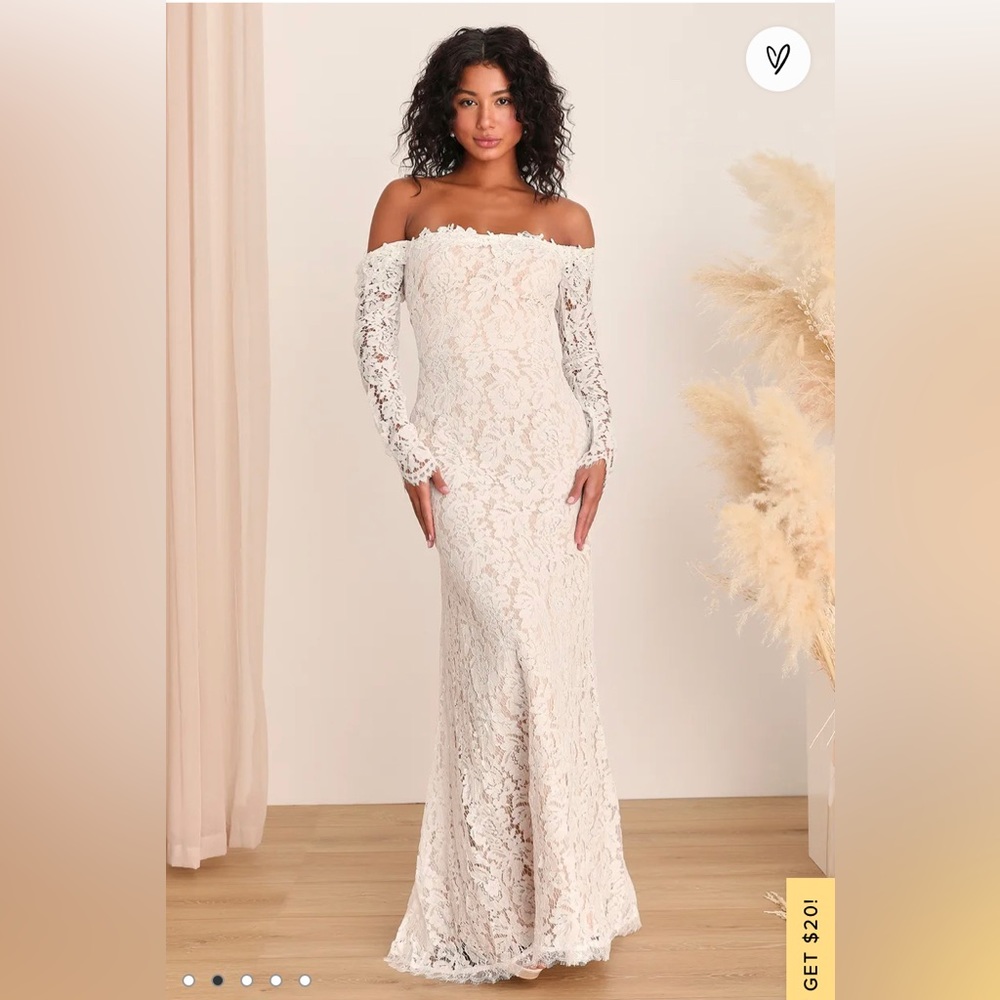 NWT Lulus Lace Off-the-Shoulder Wedding Dress!- Size L